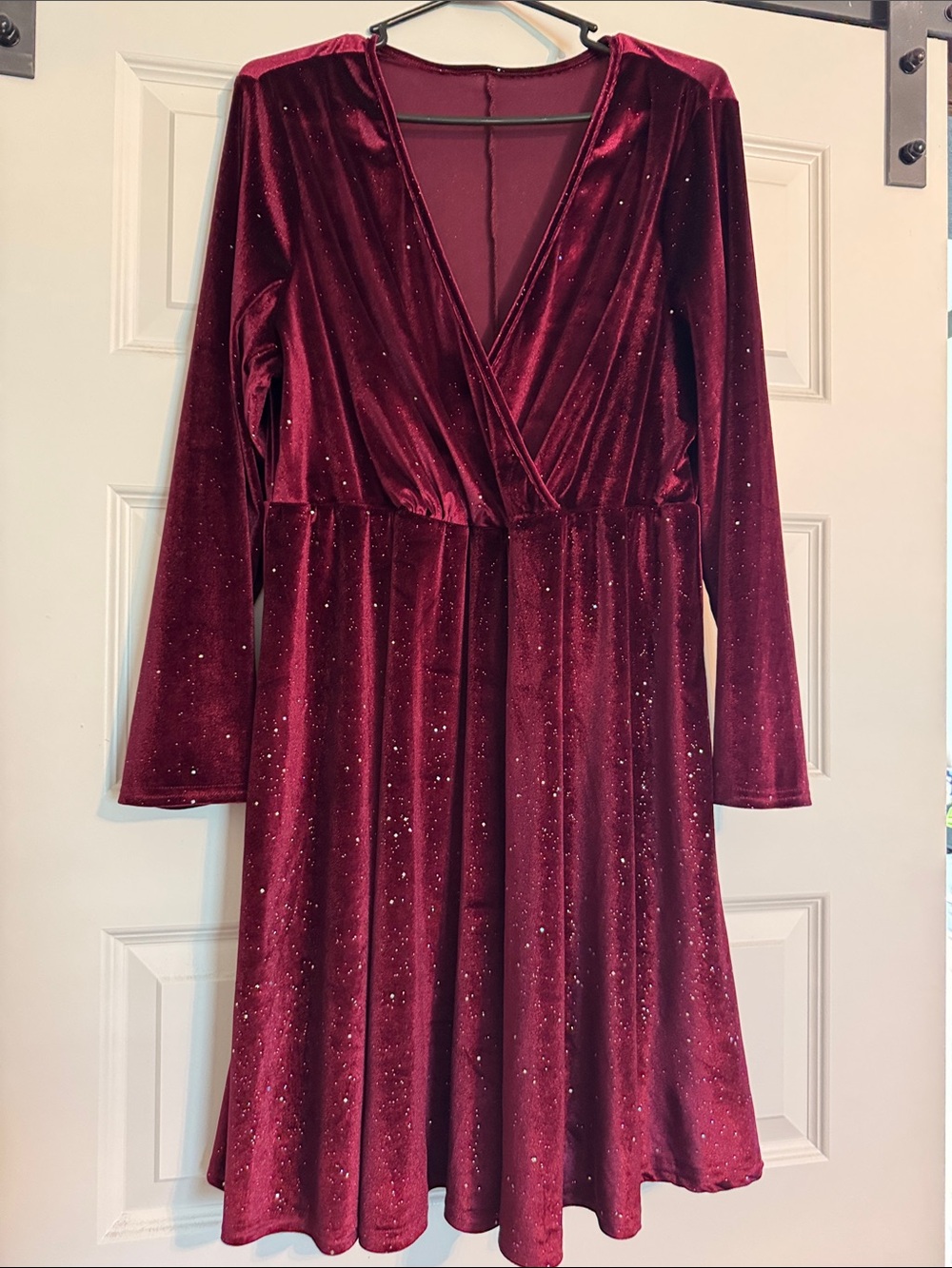 Elegant Burgundy Sparkle Wrap Dress - Holiday party dress - Picture 8 of 8